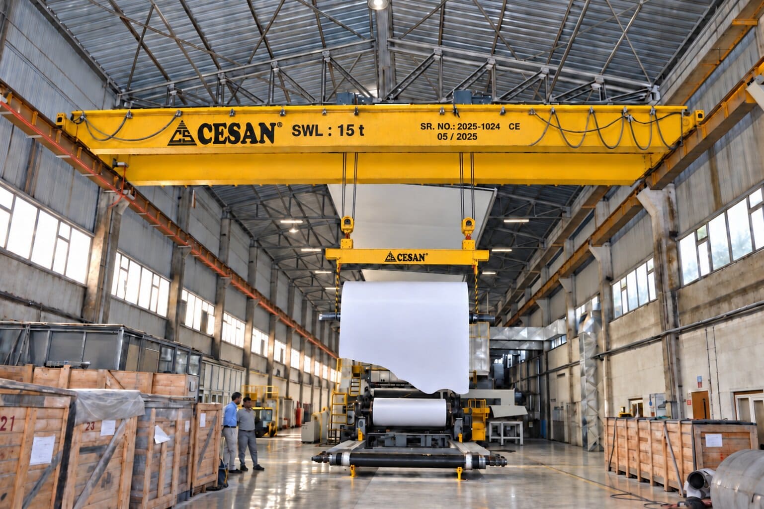 Cesan overhead EOT crane inside a manufacturing facility