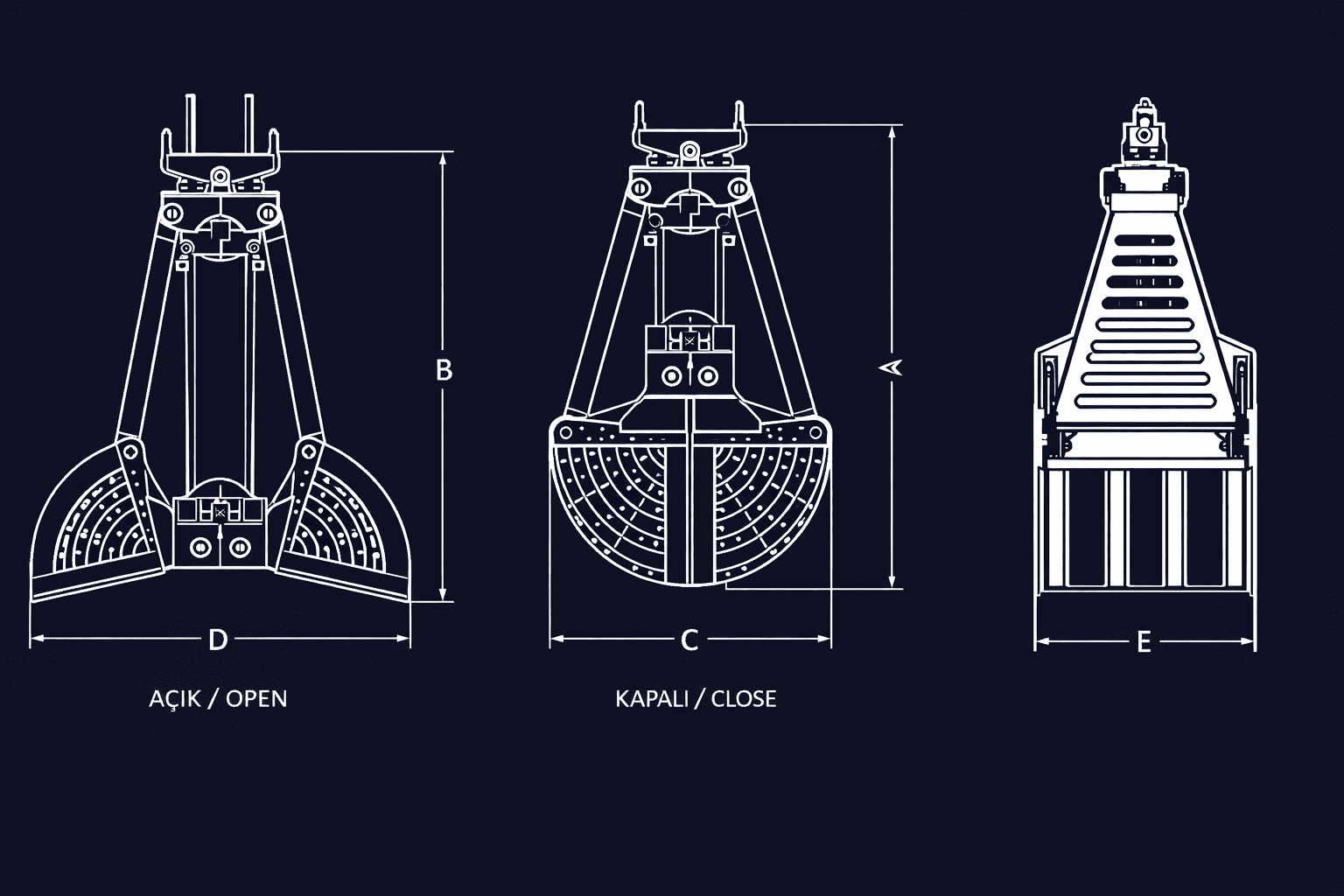 Mechanical Clamshell technical drawing